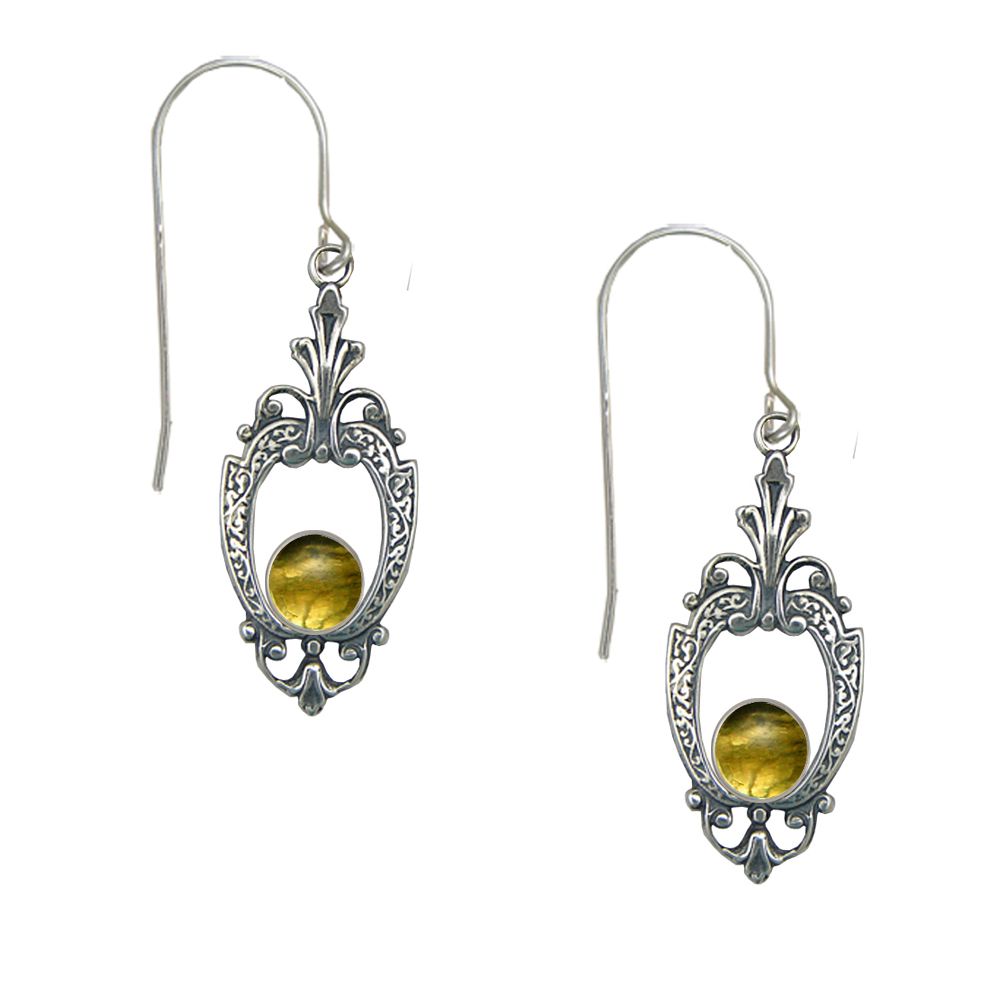 Sterling Silver Victorian Citrine Drop Dangle Earrings